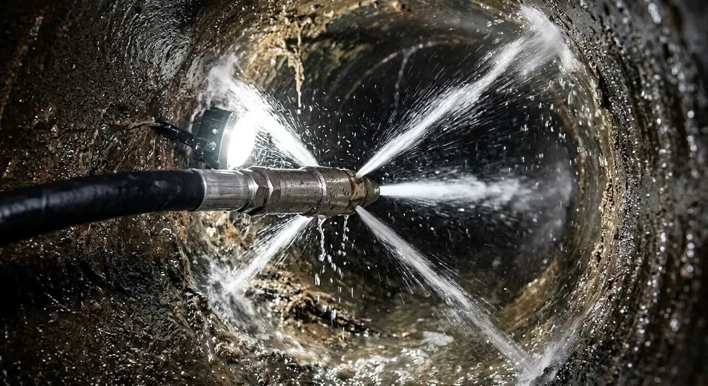 High-pressure hydro jetting nozzle cleaning sewer pipe for Emergency Drain Service in Catalina Foothills